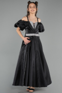 Abendkleid für Kinder Lang Satin Schwarz ABU5901