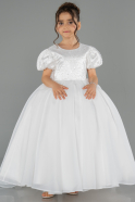 Brautkleid für Kinder Lang Satin Weiß ABG174