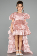 Abendkleid für Kinder Vorne Kurz-Hinten Lang Satin Puder ABO131