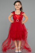 Abendkleid für Kinder Vorne Kurz-Hinten Lang Rot ABO105
