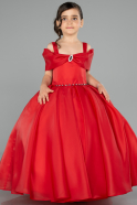 Brautkleid für Kinder Lang Satin Rot ABG175