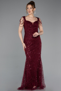 Abendkleid Lang Perlenbesetzt Weinrot ABU5914