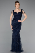 Abendkleid Lang Perlenbesetzt Marineblau ABU5914