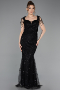 Abendkleid Lang Perlenbesetzt Schwarz ABU5914
