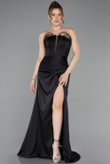 Abschlusskleid Lang Satin Schwarz ABU5923