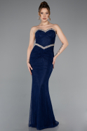 Abendkleid im Meerjungfrau-Stil Lang Spitze Marineblau ABU5921