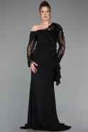 Kleider in Großen Größen Lang Chiffon Schwarz ABU5895