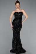 Abendkleid im Meerjungfrau-Stil Lang Schuppig Schwarz ABU5927