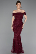 Abendkleid Lang Perlenbesetzt Weinrot ABU5915