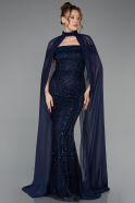Abendkleid Lang Perlenbesetzt Marineblau ABU5915
