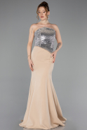 Abendkleid im Meerjungfrau-Stil Lang Beige ABU5924