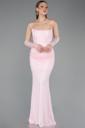 Abendkleid im Meerjungfrau-Stil Lang Spitze Puder ABU5933