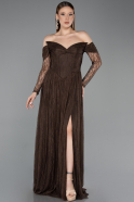 Abendkleid Lang Spitze Braun ABU5945