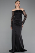 Abendkleid im Meerjungfrau-Stil Lang Satin Schwarz ABU5949