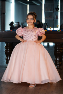 Brautkleid für Kinder Lang Satin Lachs ABG174