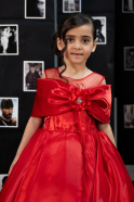Brautkleid für Kinder Lang Satin Rot ABG172