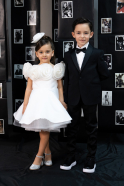 Weiß Abendkleid Für Kinder Satin Kurz ABK2573
