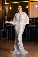 Abendkleid im Meerjungfrau-Stil Lang Schuppig Beige ABU5947