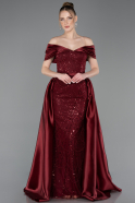 Abendkleid Lang Perlenbesetzt Weinrot ABU5400