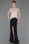 Abendkleid Lang Chiffon Schwarz-Beige ABU5753