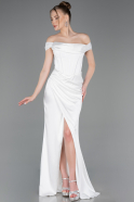Abendkleid Lang Satin Weiß ABU5976
