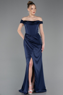 Abendkleid Lang Satin Marineblau ABU5976