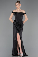 Abendkleid Lang Satin Schwarz ABU5976