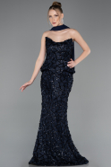 Abendkleid im Meerjungfrau-Stil Lang Schuppig Marineblau ABU5982