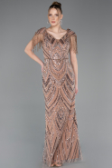 Abendkleid Lang Perlenbesetzt Kupfer ABU5959
