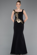 Schwarz-Gold Abendkleid İm Meerjungfrau-Stil Lang ABU5768