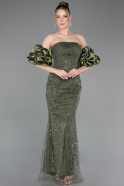 Khaki Abendkleid Perlenbesetzt Lang ABU4616