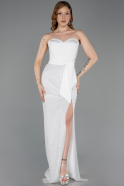 Standesamtkleid Lang Perlenbesetzt Weiß ABU5988