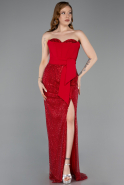 Standesamtkleid Lang Perlenbesetzt Rot ABU5988