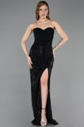 Standesamtkleid Lang Perlenbesetzt Schwarz ABU5988