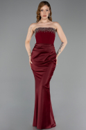 Weinrot Abendkleid İm Meerjungfrau-Stil Satin Lang ABU5820