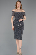 Partykleid Midi Perlenbesetzt Anthrazit ABK2592