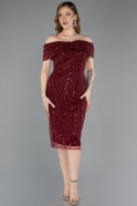 Partykleid Midi Perlenbesetzt Weinrot ABK2592