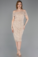 Partykleid Midi Perlenbesetzt Gold ABK2592