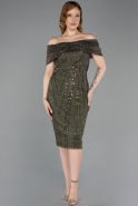 Partykleid Midi Perlenbesetzt Khaki ABK2592