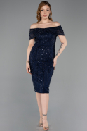 Partykleid Midi Perlenbesetzt Marineblau ABK2592
