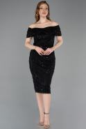 Partykleid Midi Perlenbesetzt Schwarz ABK2592