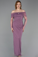 Lavendel Abendkleid Perlenbesetzt Lang ABU5550