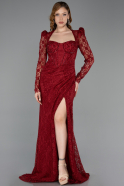 Weinrot Abendkleid Spitze Lang ABU5604