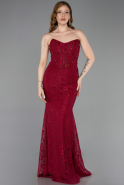 Weinrot Abendkleid Spitze Lang ABU5734