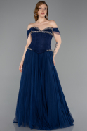 Abendkleid Lang Spitze Marineblau ABU5996