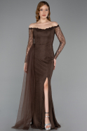 Abendkleid Lang Spitze Braun ABU5999