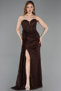 Abendkleid im Meerjungfrau-Stil Lang Spitze Braun ABU5975