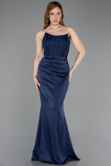 Abendkleid Lang Satin Marineblau ABU6000
