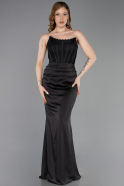 Abendkleid Lang Satin Schwarz ABU6000