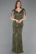 Abendkleid Lang Perlenbesetzt Khaki ABU5959